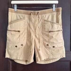 XCVI | Tan Cotton Utility Style Pull on Cargo Shorts | Small